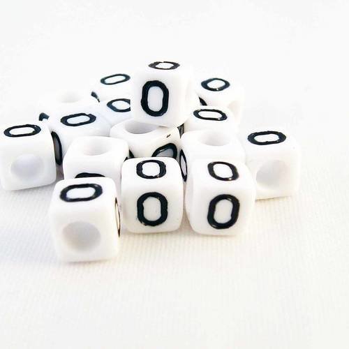 Nl29 - 1 perles alphabet lettre o ou chiffre 0 zéro en acrylique cubiques cubes de couleur blanc et noir ou chiffre numéro zéro 