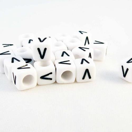Nl36 - 1 perles alphabet lettre v en acrylique cubiques cubes de couleur blanc et noir 