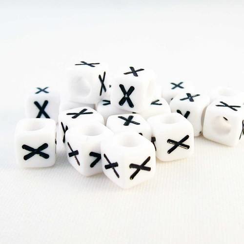 Nl38 - 1 perles alphabet lettre x en acrylique cubiques cubes de couleur blanc et noir 