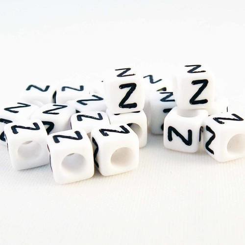 Nl39 - 1 perles alphabet lettre z en acrylique cubiques cubes de couleur blanc et noir 