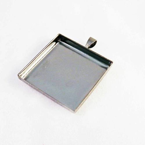 Support pour cabochons plateau 25mm carré de couleur gunmetal avec bélière 