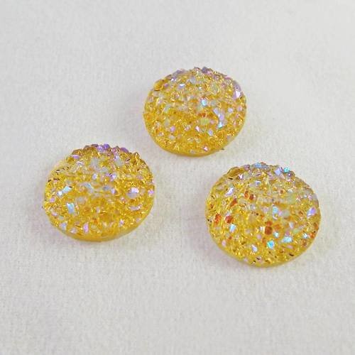 Lot de 3 cabochons en résine à strass paillettes de 12mm de couleur jaune 