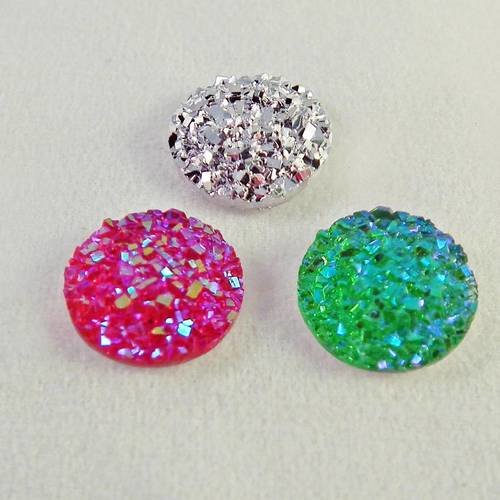 Lot de 15 cabochons en résine à strass paillettes de 12mm de couleurs mixtes 