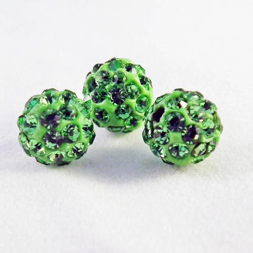 Psm28 - lot de 3 perles rondes 10mm en cristal de qualité disco shamballa strass de couleur vert 
