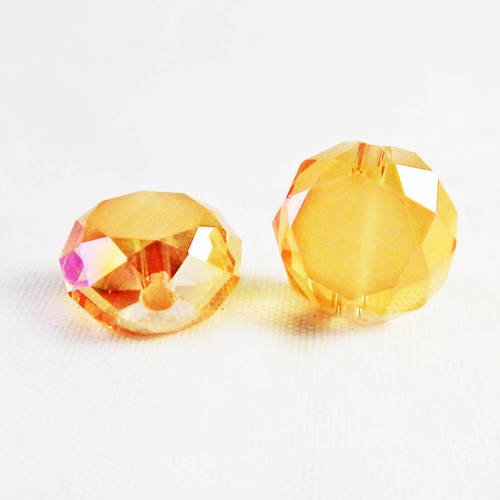 Pac93 - 2 perles précieuses jaune doré fumé à reflets centre blanc 12mm x 8mm en cristal à facettes 