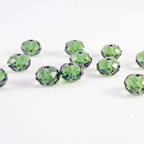 Psw15 - 10 perles précieuses 8x6mm vert forêt en verre cristal, rondelles à facettes 