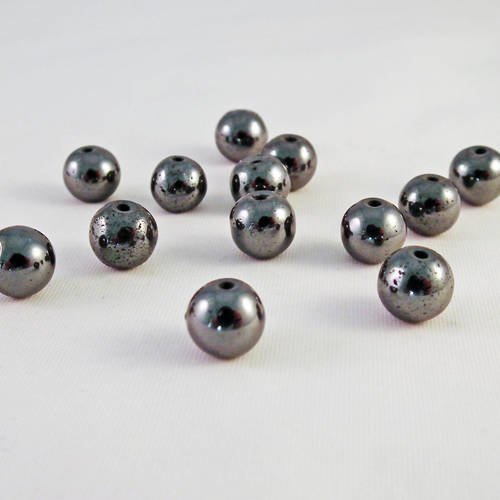 Hev30 - lot de 10 perles rondes 8mm en hématite noir gris 