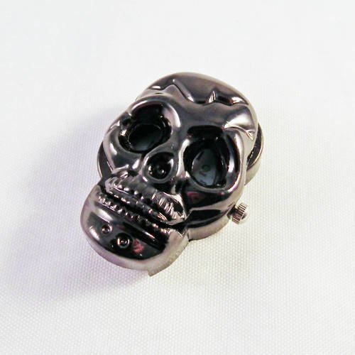 Superbe montre à gousset tête de mort gunmetal pendentif breloque 