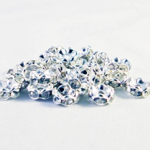 Lot de 10 perles intercalaires 6mm cristal argent avec strass en forme de rondelles 