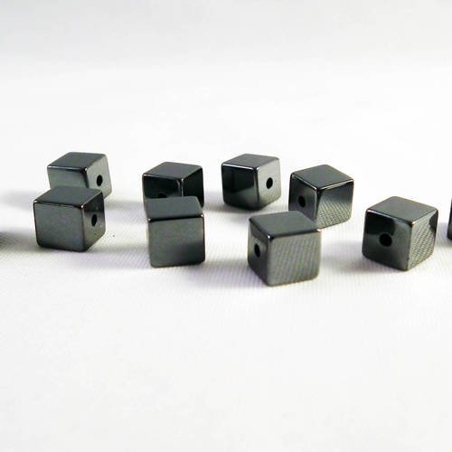 Pfm28g - lot de 5 perles carré cube cubiques 6mm en hématite noir gris 