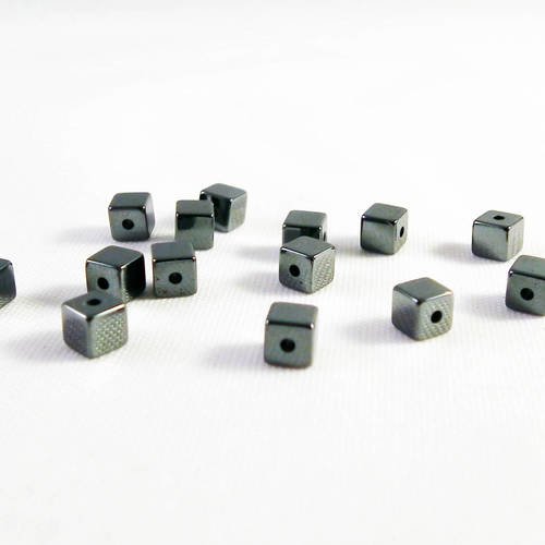 Pfm28p - lot de 10 perles carré cube cubiques 3mm en hématite noir gris 