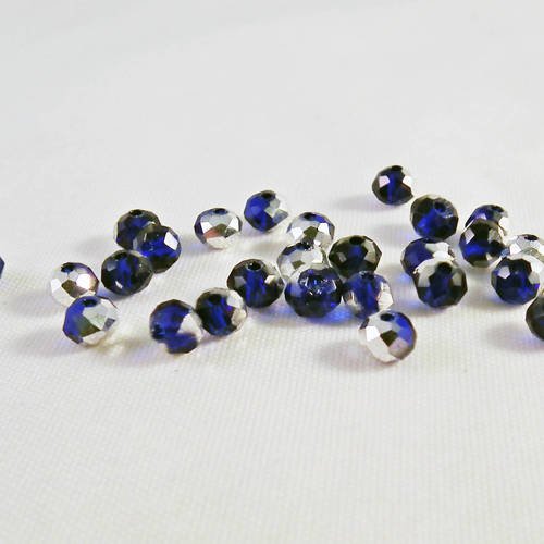 Psw43 - 10 perles précieuses 4x3mm en verre cristal deux couleurs argenté et bleu bicolore