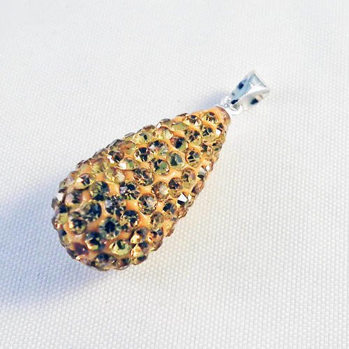 Psh02 - grosse perle en forme de goutte en cristal de qualité disco shamballa strass de couleur jaune doré avec bélière 