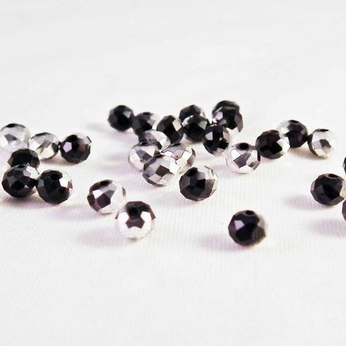 Psw44 - 10 perles précieuses 4x3mm en verre cristal deux couleurs argenté et noir bicolore 
