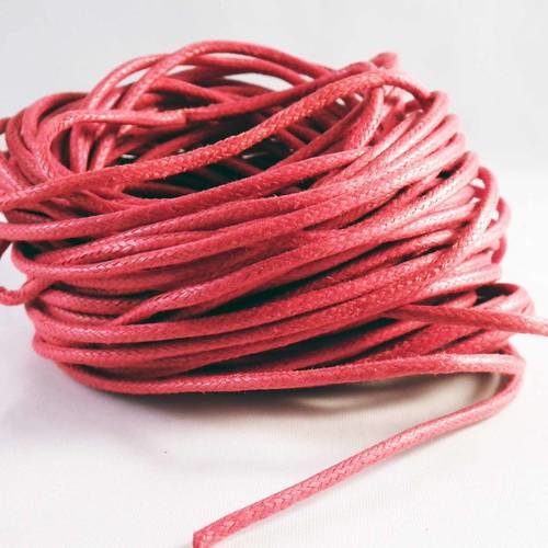Cf07 - 1m de fil cordon de coton ciré rouge rond de 2mm de diamètre 