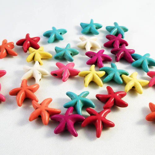 Lot de 10 perles étoiles de mer howlite de couleurs mixtes, 15mm x 14mm, taille de trou 1mm. 
