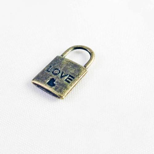 Bcp05b - breloque pendentif cadenas et coeur "love" bronze amour 