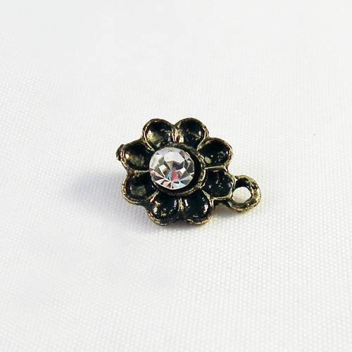 Délicat pendentif breloque connecteur vintage fleur cristal strass, bronze 