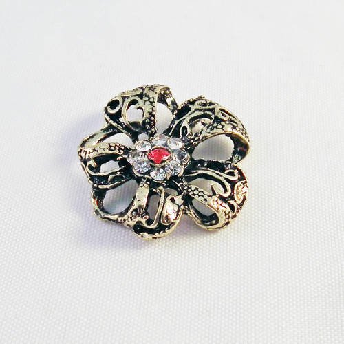 Magnifique pendentif breloque connecteur vintage fleur cristal strass rouge blanc, bronze 