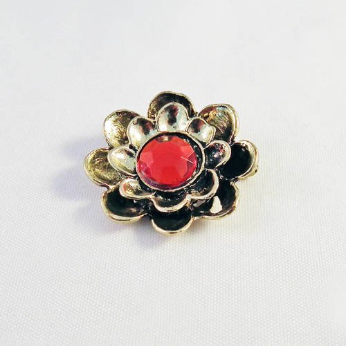 Magnifique pendentif breloque connecteur vintage fleur cristal rouge-orangé bronze 