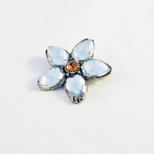 Magnifique pendentif breloque connecteur vintage fleur cristal orange et blanc bronze 