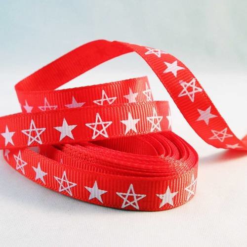 Ch48 - 1m de ruban motif étoiles rouge et blanc de 9mm de largeur 