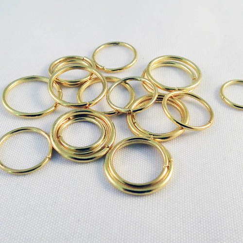 Ans46 - lot de 15 anneaux de jonction dorés tailles mixtes de 10-12-14mm 