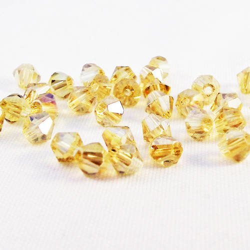 Lot de 100 perles couleur champagne en verre cristal bicône toupie de 4mm 