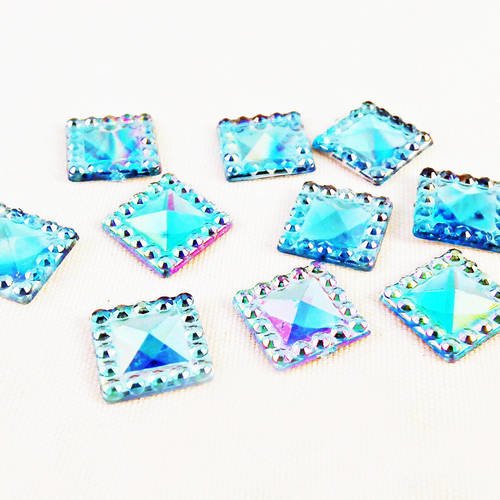 Ici39 - lot de 10 demi-perles carrées cristal à facettes de 12mm en acrylique résine à coller scrapbook bleu violet électrique à refle