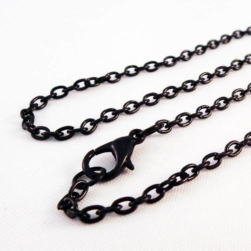 Collier à chaîne 74cm noir mailles forçat avec fermoir à mousqueton 