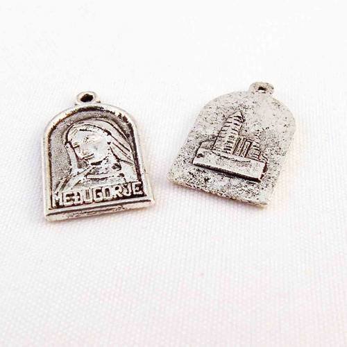 Bp87t - lot de 2 breloques pendentifs médaille médaillon religieux église vierge marie 