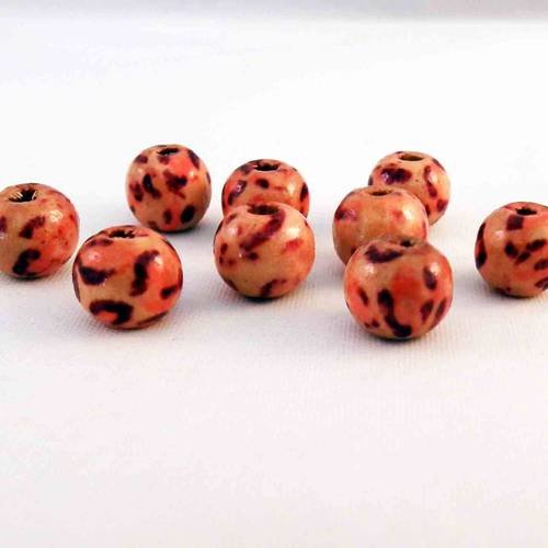 Pbb05 - 5 perles rondes en bois à motifs léopard imprimés de 8mm 