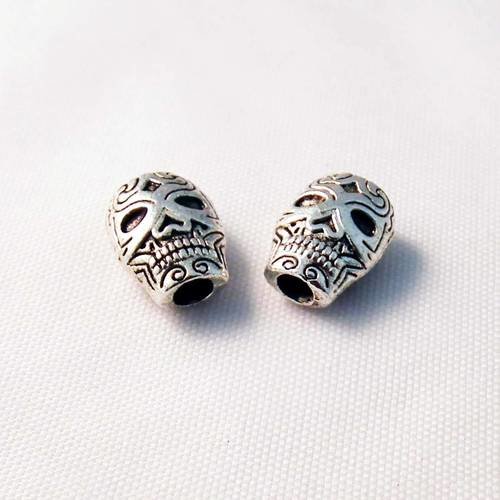 Lot de 2 perles intercalaires spacer tête de mort masque en argent tibétain 