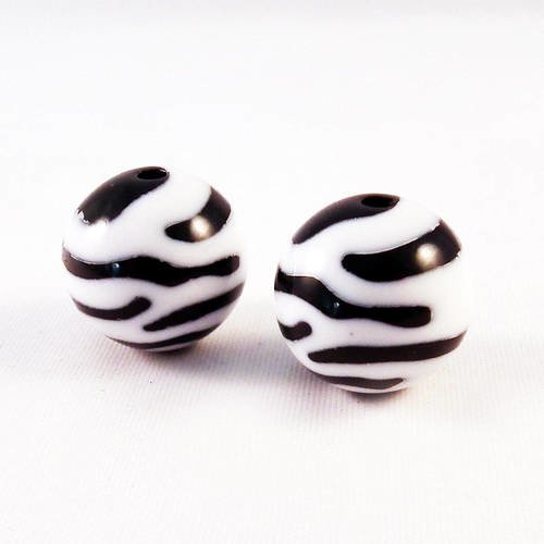Pac61 - lot de 2 perles zébrées, 15mm de diamètre 