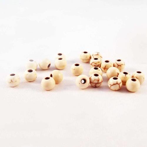 Phw27b - lot de 10 perles howlite rondes de 4mm blanches beige crème 