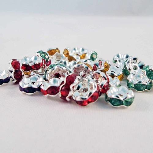 Isp59a - lot de 10 perles intercalaires 8mm de couleurs mixtes avec strass en forme de rondelles 