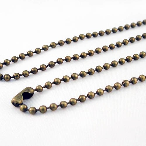 Collier chaîne 64cm à boules billes de couleur bronze avec fermoir 
