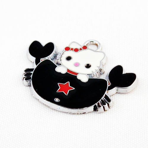 Breloque pendentif chat bateau rame palme étoile de couleur noir rouge blanc en émail 