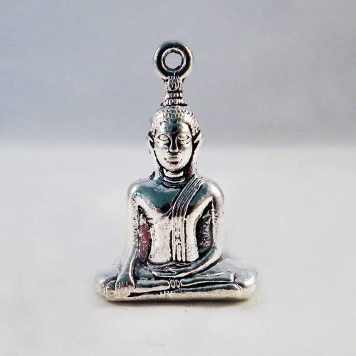 Bp11a - solide breloque 3d pendentif charm buddha méditation yoga zen argent antique vieilli 