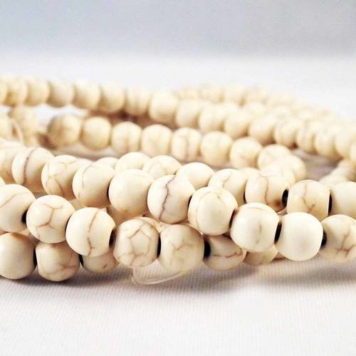 Phw24m - lot de 5 perles howlite blanche beige fissures de 8mm de diamètre