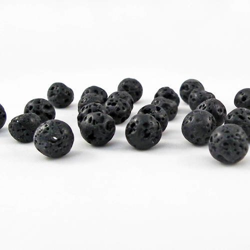 Alv3n - 25 perles noires naturelles en lave de roche 8mm de diamètre. 