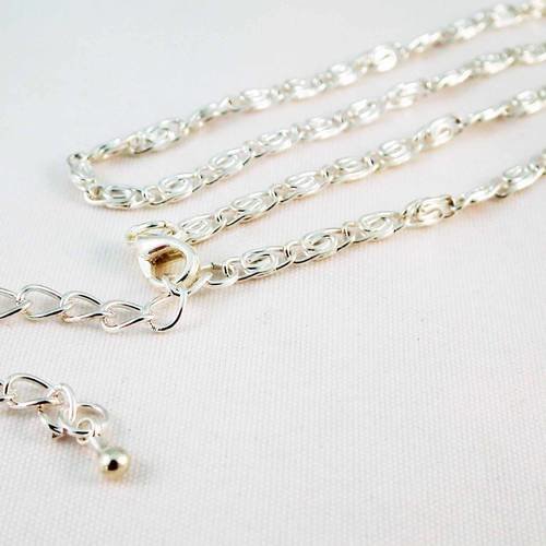 Collier à chaîne 45cm argenté avec fermoir à mousqueton chaînette d'extension et mini breloque goutte 