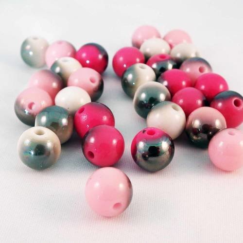 Lot de 30 perles magiques ton sur ton de couleur rose cendré, rose vif et blanche/grise 