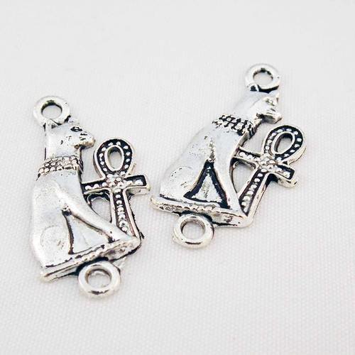 Ct19 - 2 breloques connecteurs croix ankh couronne animal roi argent vieilli 