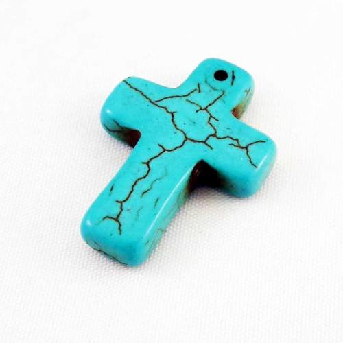 Grande breloque pendentif howlite turquoise croix de 3cm 