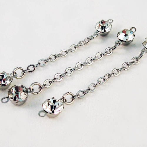 Lot de 3 chaînettes connecteurs argentées avec strass de 5.5cm 