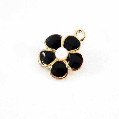 Breloque pendentif doré fleur noire avec perle blanche de qualité luxe 