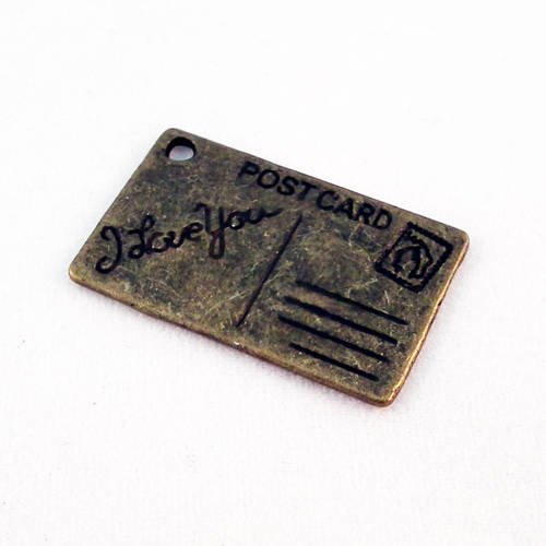 Bvv85b - breloque pendentif carte postale post card "i love you" bronze 