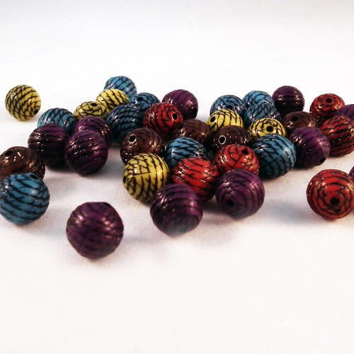 Pac55 - lot de 10 perles de 10mm à rayures de couleurs mixtes en acrylique 