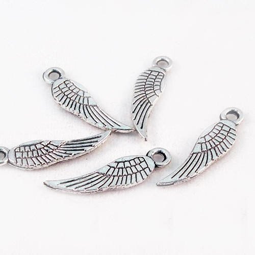 Bmn33 - lot de 5 petites breloques pendentifs ailes ange de couleur argent vieilli 